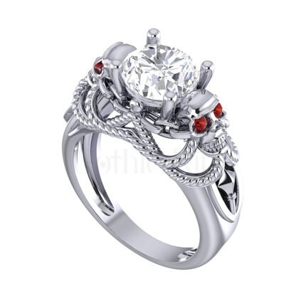 2Ct Round Cut White Diamond Gothic Skull Style Engagement Wedding Ring Sterling Silver White Gold Finish
