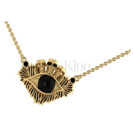 2.5Ct Round Cut Black Diamond Engagement Wedding Gothic Skull Devil Eye Pendant Sterling Silver Yellow Gold Finish