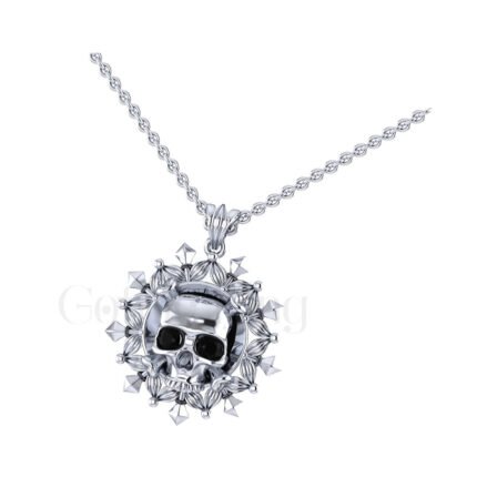 1.00Ct Round Cut Black Diamond Engagement Wedding Gothic Avril Skull Pendant Sterling Silver White Gold Finish