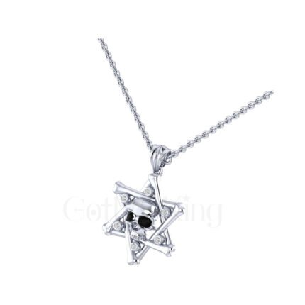 1.50Ct Round Cut White & Black Diamond Engagement Wedding Gothic Alloy Skull 6 Diamond Pendant Sterling Silver White Gold Finish