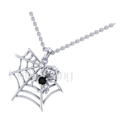 1.5Ct Round Cut Black Diamond Engagement Wedding Gothic Skull Spiderweb Style Pendant Sterling Silver White Gold Finish