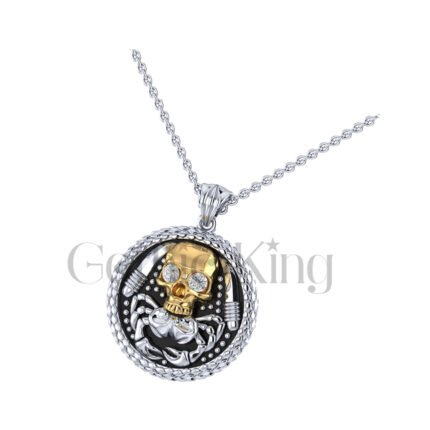 0.50ct Round Cut White Diamond Engagement Gothic Skull With Crab Hip Hop Style Pendant With Chain Sterling Silver Two Tone White Gold Finish