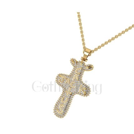 1.50Ct Round Cut White Diamond Engagement Wedding Gothic Jack Cactus Cross Pendant Sterling Silver Yellow Gold Finish