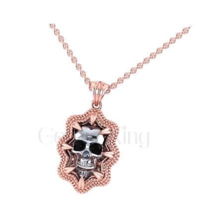 1.00Ct Round Cut Black Diamond Engagement Wedding Gothic Skull Art Deco Vintage Unique Pendant Sterling Silver Two Tone Rose Gold Finish