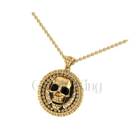 1.00Ct Round Cut Black Diamond Engagement Wedding Gothic Skull Unique Round Design Vintage Pendant Sterling Silver Yellow Gold Finish