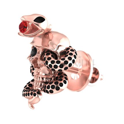 0.50Ct Round Cut Red and Black Diamond Gothic Skull Snake Earrings Engagement Wedding Sterling Silver Rose Gold Finish