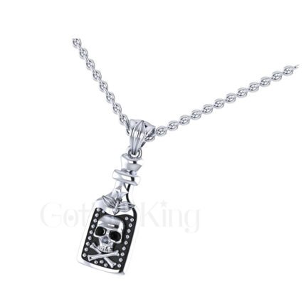 1.00Ct Round Cut Black Diamond Engagement Wedding Gothic Skull Danger Pirates Pendant Sterling Silver White Gold Finish