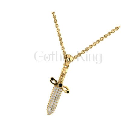2.5Ct Round Cut White Diamond Engagement Wedding Gothic Iced Knife Pendant Sterling Silver Yellow Gold Finish