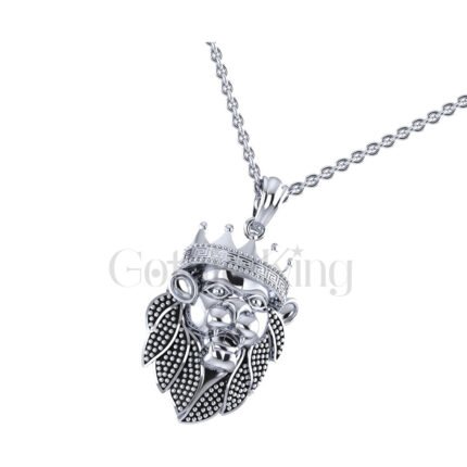 Engagement Wedding Gothic Skull Lion Head Men's Pendant Sterling Silver White Gold Finish