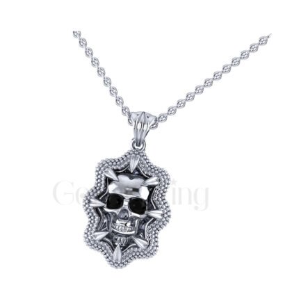 1.00Ct Round Cut Black Diamond Engagement Wedding Gothic Skull Art Deco Vintage Unique Pendant Sterling Silver Two Tone White Gold Finish