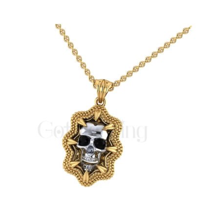 1.00Ct Round Cut Black Diamond Engagement Wedding Gothic Skull Art Deco Vintage Unique Pendant Sterling Silver Two Tone Yellow Gold Finish