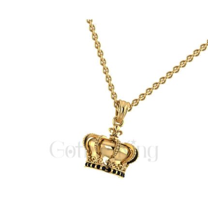 1.00Ct Round Cut Black Diamond Engagement Wedding Gothic Crown Pendant Sterling Silver Yellow Gold Finish