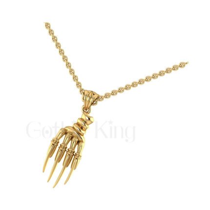 Engagement Wedding Gothic Skeleton Skull Hand Pendant Sterling Silver Yellow Gold Finish