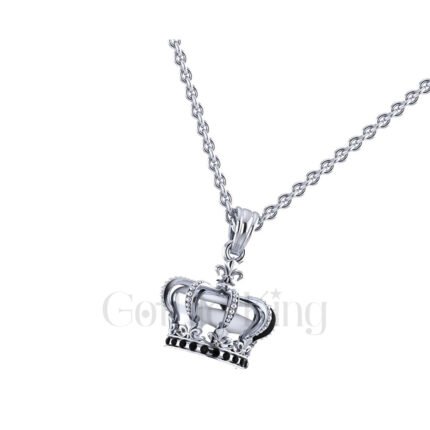 1.00Ct Round Cut Black Diamond Engagement Wedding Gothic Crown Pendant Sterling Silver White Gold Finish