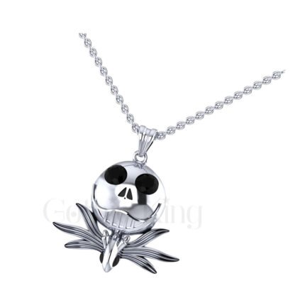 Engagement Wedding Gothic Alien Face Skeleton Pendant Sterling Silver White Gold Finish