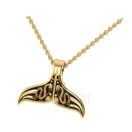 Engagement Wedding Gothic Whale Tail Dragon Design Pendant Sterling Silver Yellow Gold Finish