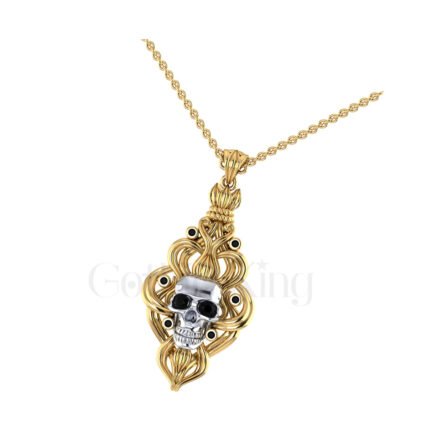 2.00Ct Black Diamond Engagement Wedding Gothic Skull Flower Leaf Art Deco Vintage Unique Pendant Sterling Silver Two Tone Yellow Gold Finish