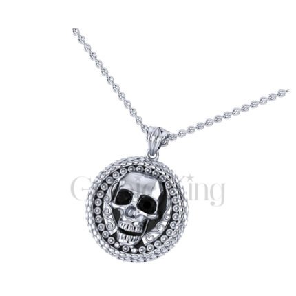 1.00Ct Round Cut Black Diamond Engagement Wedding Gothic Skull Unique Round Design Vintage Pendant Sterling Silver White Gold Finish
