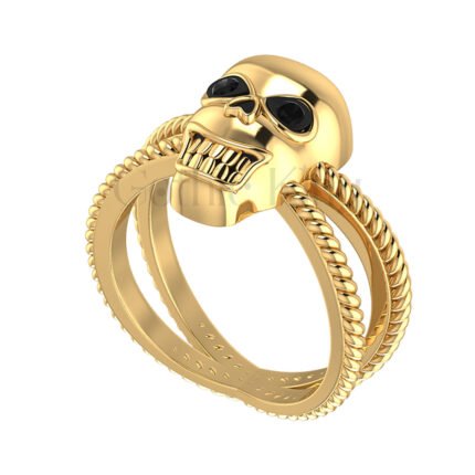 2Ct Round Cut Black Diamond Gothic Skull Split Shank Engagement Wedding Ring Sterling Silver Yellow Gold Finish
