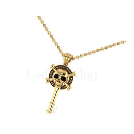 1.00Ct Round Cut Black Diamond Engagement Wedding Gothic Skull Pirates Key Pendant Sterling Silver Yellow Gold Finish