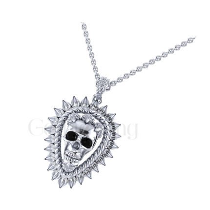 1.00Ct Round Cut Black Diamond Engagement Wedding Gothic Skull Flower Theme Vintage Pear Shape Pendant Sterling Silver Two Tone White Gold Finish