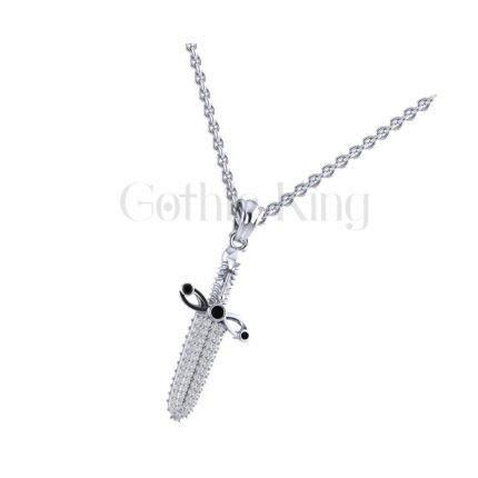 2.5Ct Round Cut White Diamond Engagement Wedding Gothic Iced Knife Pendant Sterling Silver White Gold Finish