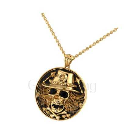 1.00Ct Round Cut Black Diamond Engagement Wedding Gothic Hip Hop Skull Pendant Sterling Silver Yellow Gold Finish