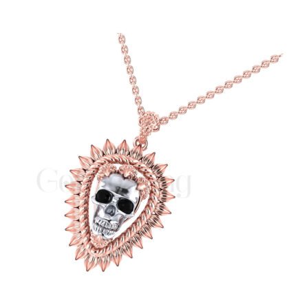 1.00Ct Round Cut Black Diamond Engagement Wedding Gothic Skull Flower Theme Vintage Pear Shape Pendant Sterling Silver Two Tone Rose Gold Finish