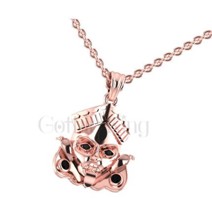 2Ct Round Cut Black Diamond Engagement Wedding Gothic Skull Unique Face Pendant Sterling Silver Rose Gold Finish