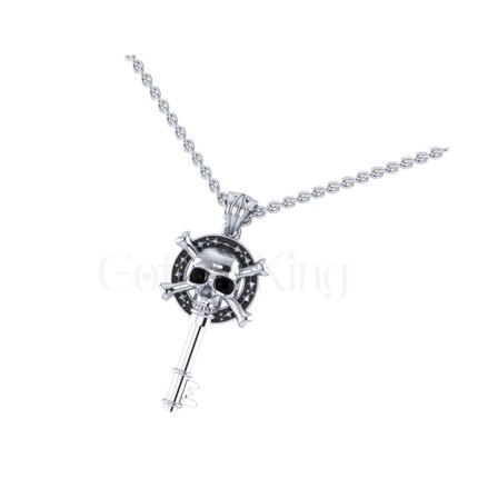 1.00Ct Round Cut Black Diamond Engagement Wedding Gothic Skull Pirates Key Pendant Sterling Silver White Gold Finish