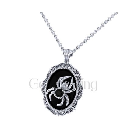 1.00Ct Round Cut Black Diamond Engagement Wedding Gothic Spider Vintage Pendant Sterling Silver White Gold Finish