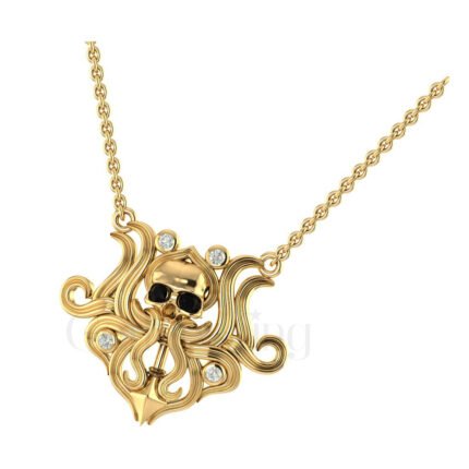 2.00Ct Round Cut Black & White Diamond Engagement Wedding Gothic Skull Art Deco Vintage Pendant Sterling Silver Yellow Gold Finish