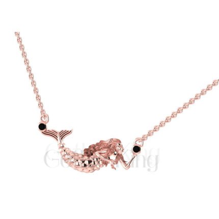 0.5ct Round Cut Black Diamond Engagement Wedding Gothic Skull Mermaid Pendant With Chain Sterling Silver Rose Gold Finish