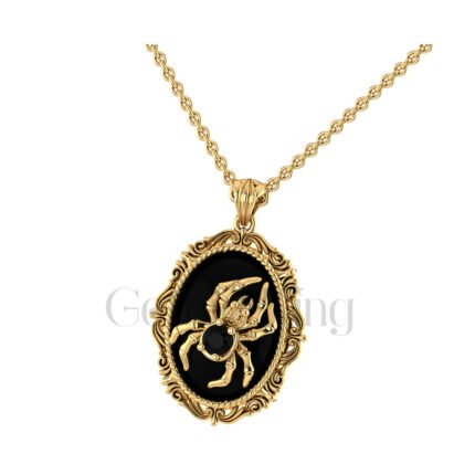1.00Ct Round Cut Black Diamond Engagement Wedding Gothic Spider Vintage Pendant Sterling Silver Yellow Gold Finish