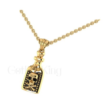 1.00Ct Round Cut Black Diamond Engagement Wedding Gothic Skull Danger Pirates Pendant Sterling Silver Yellow Gold Finish