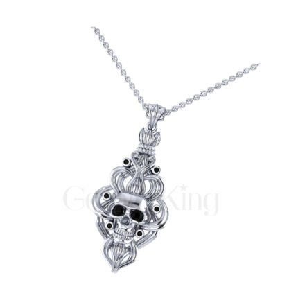 2.00Ct Black Diamond Engagement Wedding Gothic Skull Flower Leaf Art Deco Vintage Unique Pendant Sterling Silver White Gold Finish
