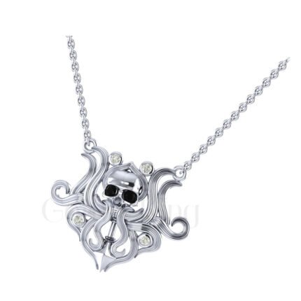 2.00Ct Round Cut Black & White Diamond Engagement Wedding Gothic Skull Art Deco Vintage Pendant Sterling Silver White Gold Finish