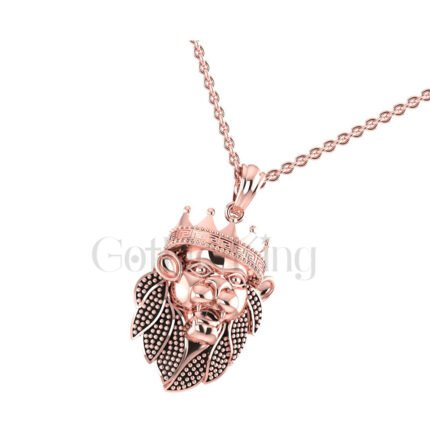 Engagement Wedding Gothic Skull Lion Head Men's Pendant Sterling Silver Rose Gold Finish