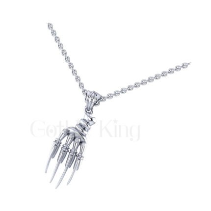 Engagement Wedding Gothic Skeleton Skull Hand Pendant Sterling Silver White Gold Finish