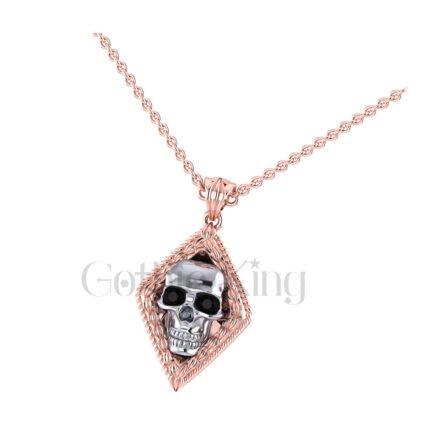 1.00Ct Round Cut Black Diamond Engagement Wedding Gothic Skull Flower Leaf Frame Pendant Sterling Silver Two Tone Rose Gold Finish