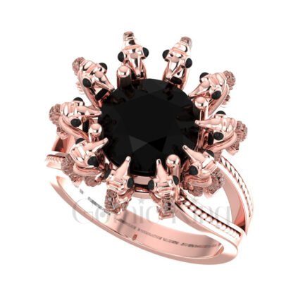 3.00Ct Round Cut Black Diamond Gothic Skull Sea Horse Engagement Wedding Ring Sterling Silver Rose Gold Finish