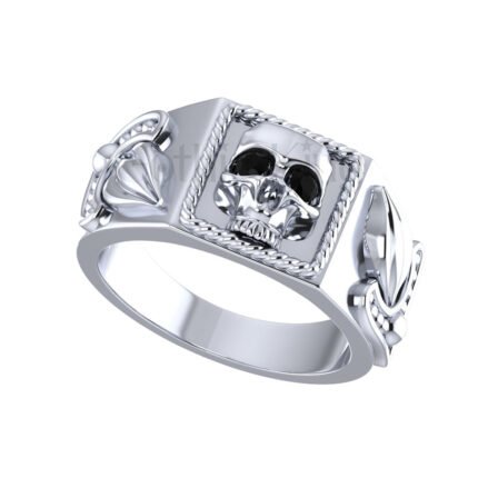1.00Ct Round Cut Black Diamond Gothic Skull Art Deco Engagement Wedding Ring Sterling Silver White Gold Finish