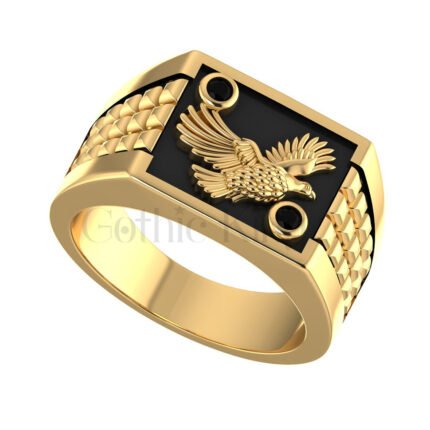 1.00Ct Round Cut Black Diamond Gothic Eagle Men's Engagement Wedding Ring Sterling Silver Yellow Gold Finish