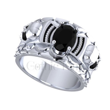 2.00Ct Oval & Round Cut Black Diamond Gothic Skull Men's Engagement Wedding Ring Sterling Silver Two Tone White Gold Finish