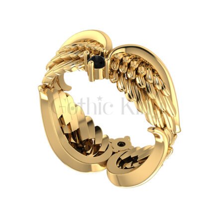 2.5Ct Round Cut Black Diamond Gothic Angel Wings Style Engagement Wedding Ring Sterling Silver Yellow Gold Finish