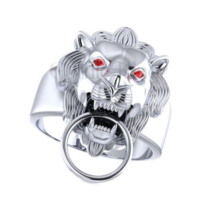 1.00Ct Pear Cut Red Diamond Gothic Skull Lion Head Style Engagement Wedding Ring Sterling Silver White Gold Finish