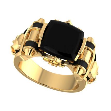 1.00Ct Cushion Cut Black Diamond Gothic Skull Men's Engagement Wedding Ring Sterling Silver Yellow Gold Finish