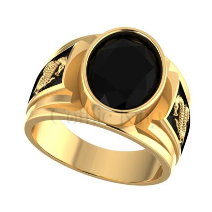 2.00Ct Oval Cut Black Diamond Gothic Solitaire Dragon Men's Engagement Wedding Ring Sterling Silver Yellow Gold Finish
