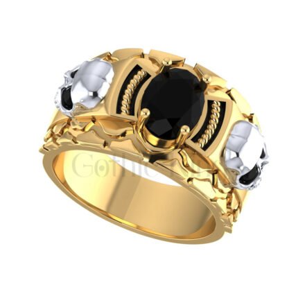 2.00Ct Oval & Round Cut Black Diamond Gothic Skull Men's Engagement Wedding Ring Sterling Silver Two Tone Yellow Gold Finish