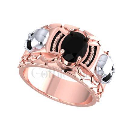 2.00Ct Oval & Round Cut Black Diamond Gothic Skull Men's Engagement Wedding Ring Sterling Silver Two Tone Rose Gold Finish